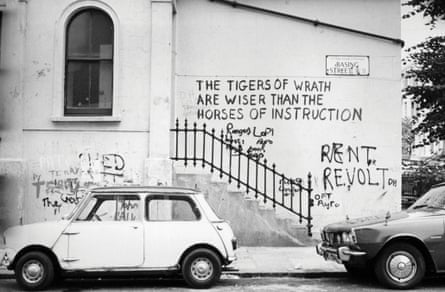 Graffiti on Basing Street in Notting Hill Gate, west London, around 1974.
