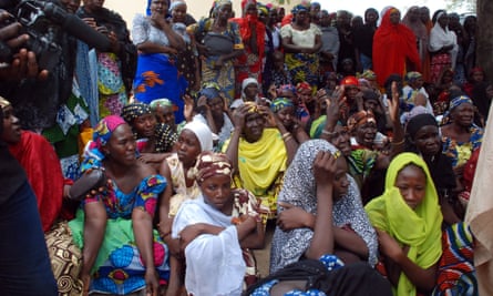 Mothers of the missing Chibok schoolgirls waiting for official information on 5 May 2014.
