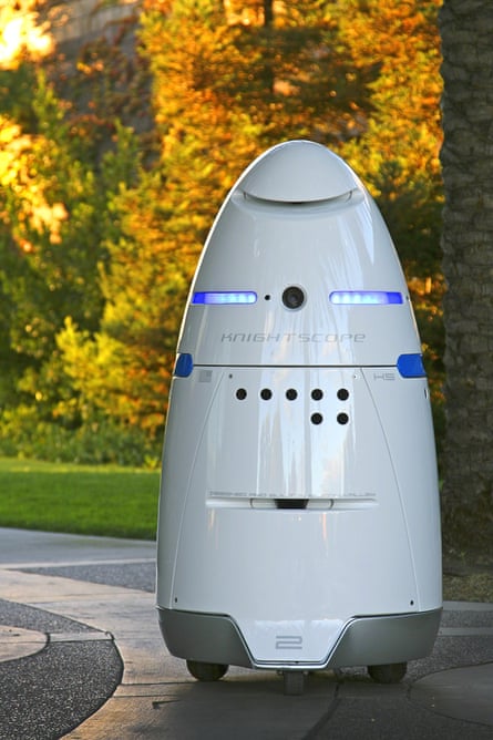 The Knightscope K5 is a mobile robotic security guard, equipped to patrol and monitor an area with mobile sensors, GPS and laser scanning built-in.