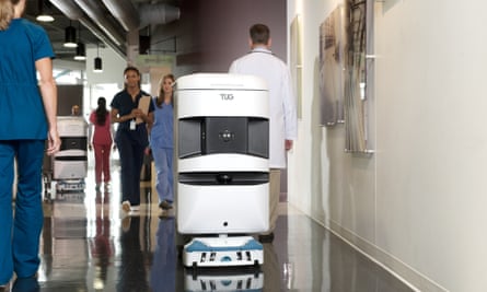 Aethon's TUG robot performs transportation tasks in hospitals.