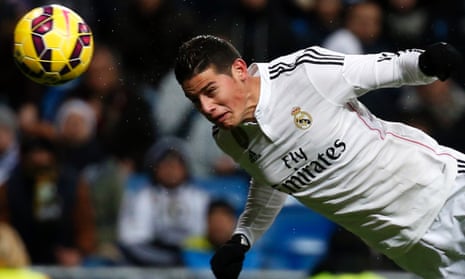 Real Madrid's James Rodríguez scores in the win over Sevilla.