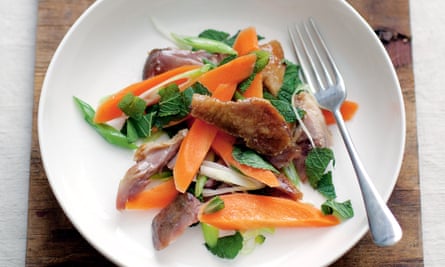 Salad of crisp duck, pickled carrot and mint