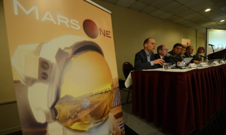 Mars One CEO Bas Lansdorp (L) holds a press conference to announce the launch of astronaut selection for a Mars space mission project, in New York, April 22, 2013. Mars One is a non-profit organization that aims to establish a permanent human settlement on Mars in 2023 through the integration of existing, readily available technology that can be purchased from the global private space industry.