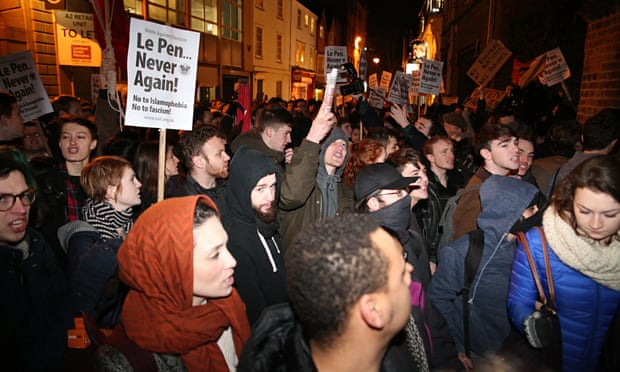 Protests against Marine Le Pen's appearance at Oxford Union