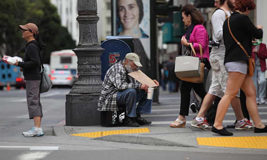 A homeless man on the streets of San Francisco. Almost a quarter of the US's homeless live in Califo
