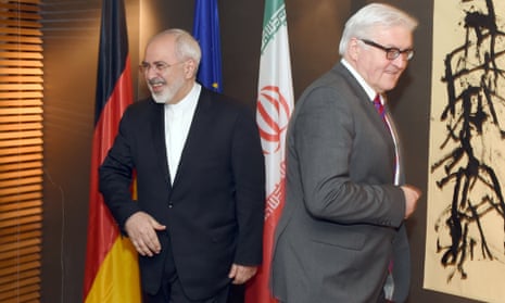 German Foreign Minister Frank-Walter Steinmeier meets with his Iranian counterpart Mohammad Javad Zarif for bilateral talks during the Munich Security Conference (MSC) in Munich, on February 6, 2015.