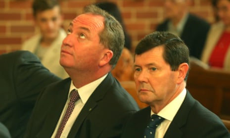 Agriculture Minister Barnaby Joyce and Defence Minister Kevin Andrews at a special Ecumenical Service before the start of the Parliamentary year this morning at Canberra Baptist church in Kingston, Monday  9th February 2015.