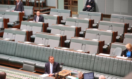 The Prime Minister Tony Abbott prepares to move a condolence motion on the siege in Martin Place in the house of Representatives this morning, Monday 9th February 2015