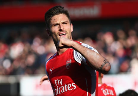 Olivier Giroud celebrates as he scores the first goal.