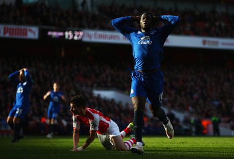 Romelu Lukaku reacts after a missed chance.