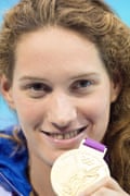 Camille Muffat with her gold medal from the London Games.
