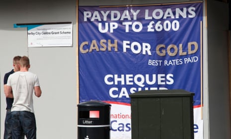 A sign for payday loans and cash for gold in Derby
