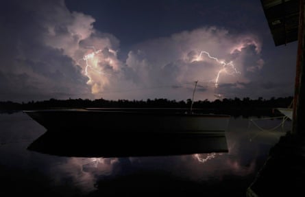 Lightning strikes over Lake Maracaibo in Congo Mirador village