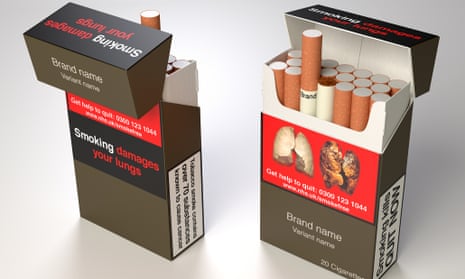 Examples of standardised cigarette packs.