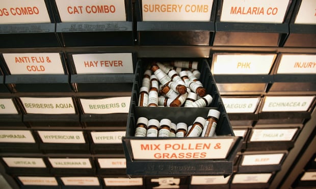 Drawers containing homeopathic remedies. Several studies have found no proof that they can offer treatment.