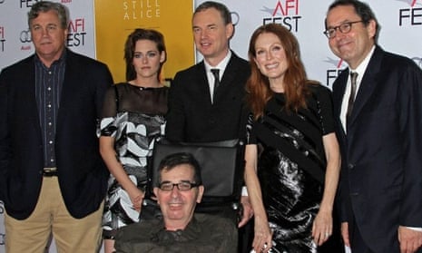 November 2014: Richard Glatzer (front), who alongside husband Wash Westmoreland (back centre) directed Julianne Moore and Kristen Stewart in Still Alice. Also pictured are two Sony Pictures executives.