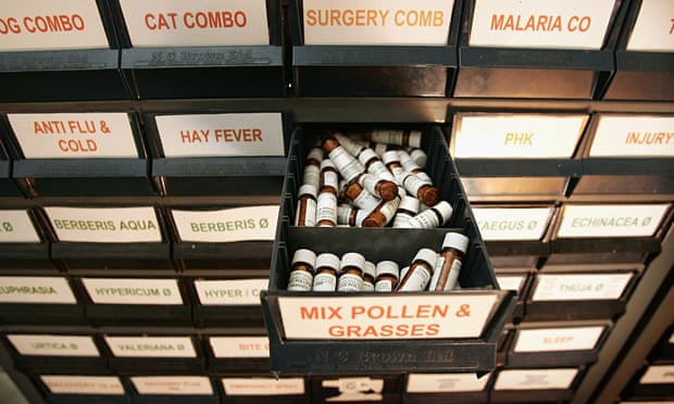 Drawers containing homeopathic remedies