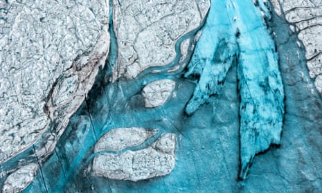 Melting ice and dark snow due to pollution August 19th, 2014 near Ilulissat, Greenland, on August 19, 2014