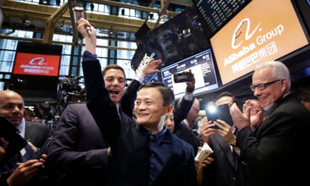 Alibaba founder Jack Ma on the company's first day of trading on the New York Stock Exchange in September 2014.