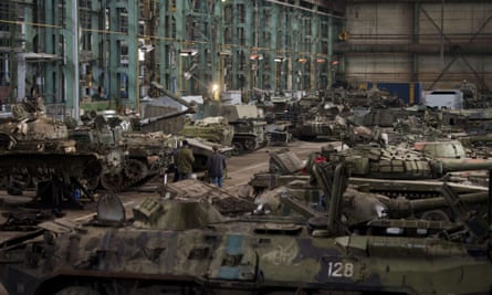 In a factory that produces heavy machinery for the mining industry, a tank repair workshop in the rebel stronghold of Donetsk has been going for eight months.