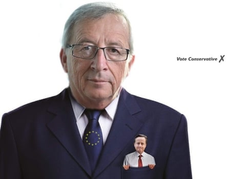 Ukip's spoof of the new Tory ad, showing David Cameron in the pocket of EU Commission president Jean-Claude Juncker
