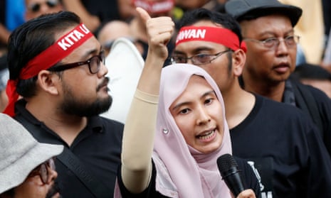 Nurul Izzah Anwar, vice president of the People's Justice party and daughter of jailed Malaysian opposition leader Anwar Ibrahim, speaks a rally in Kuala Lumpur protesting against his imprisonment.