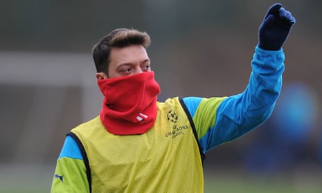 Mesut Özil of Arsenal during a training session in preparation for Champions League game in Monaco