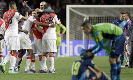 Monaco celebrate after their Champions League triumph over Arsenal.