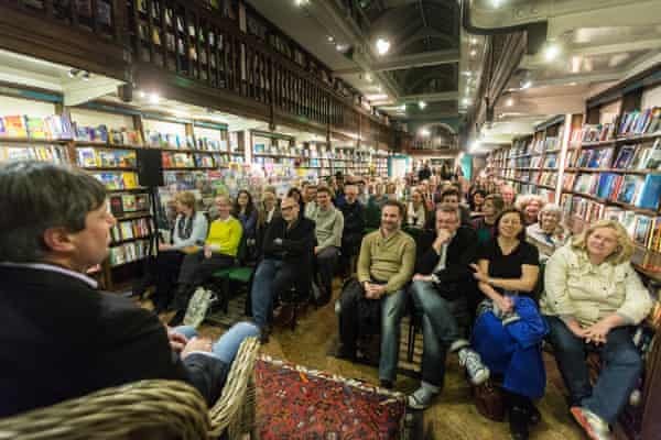 Author Simon Armitage speaks to a full crowd at Daunt Books, Marylebone.