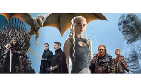 L-r: Sean Bean as Eddard Stark; one of Daenerys’s dragons; Sophie Turner as Sansa Stark and Aidan Gillen as Littlefinger; Emilia Clarke as Daenerys Targaryen; Kristofer Hivju as Tormund Giantsbane; Peter Dinklage as Tyrion Lannister; a White Walker.