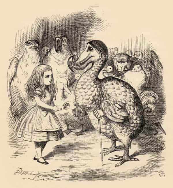 The Dodo solemnly presents Alice with a thimble, by Tenniel.