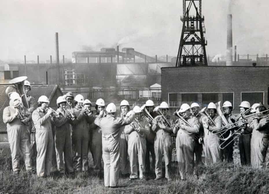 Grimethorpe Brass Band playing in front of the Pit yard in 1977.