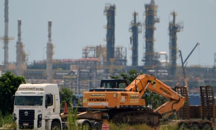 A truck carries construction machinery near the refinery and processing plant "Rio de Janeiro Petrochemical Complex" (Comperj), owned by the Brazilian state energy giant Petrobras.