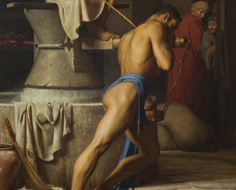 Samson turning a crank in Dansk's painting Hos Filistrene