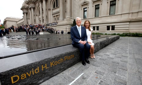 David H. Koch, left, and Julia Koch as seen at the unveiling of the Metropolitan Museum of Art's new "David H. Koch Plaza," on Tues., Sept. 9, 2014 in New York.