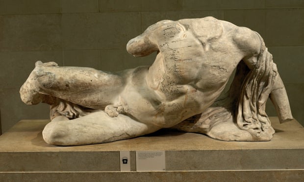 Marble statue of a river god from the west pediment of the Parthenon, by Pheidias