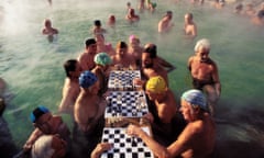 Chess players in the famous Szechenyi baths in Budapest.