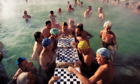 Chess players in the famous Szechenyi baths in Budapest.