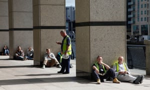 Eastern European migrant workers in Canary Wharf, east London