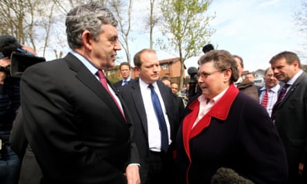 Gordon Brown talks to Gillian Duffy during the general election campaign in 2010.