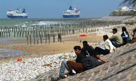 Refugees near Calais in 2002.