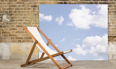 Deck chair with sky backdrop