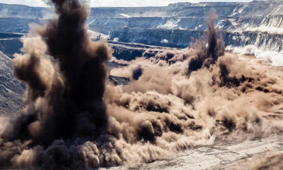  A coal seam is blasted at a mine in Wyoming.