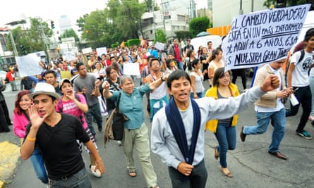 Members of the #YoSoy132 movement in Mexico City protest against the election of  president Enrique Peña Nieto in 2012.