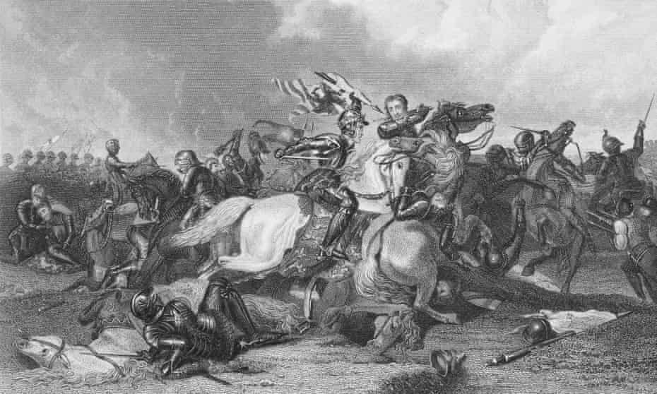 An engraving of Richard III and the Earl of Richmond at the Battle of Bosworth.
