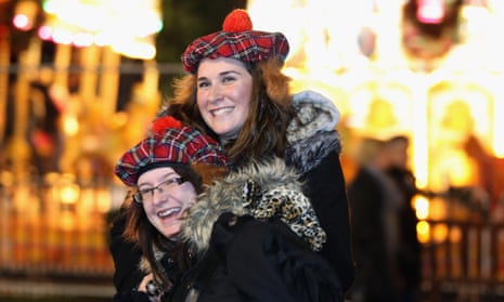 People celebrating New Year on Princes Street in Edinburgh