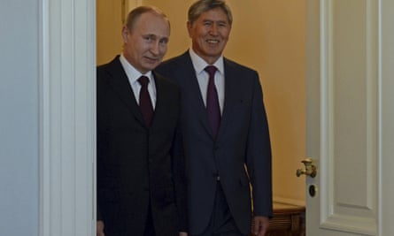 Almazbek Atambayev meets Vladimir Putin in St Petersburg on 16 March 2015.