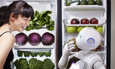 robot in front of fridge