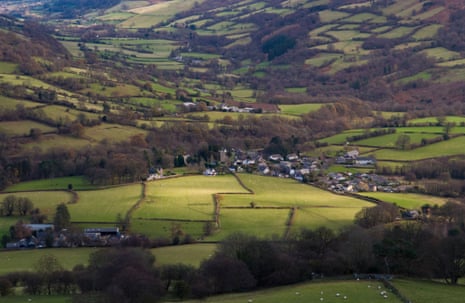 View over village of Llanbedr in the Grwyne valley, Wales.