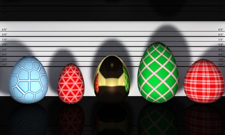 Multicolored easter eggs in a police lineup